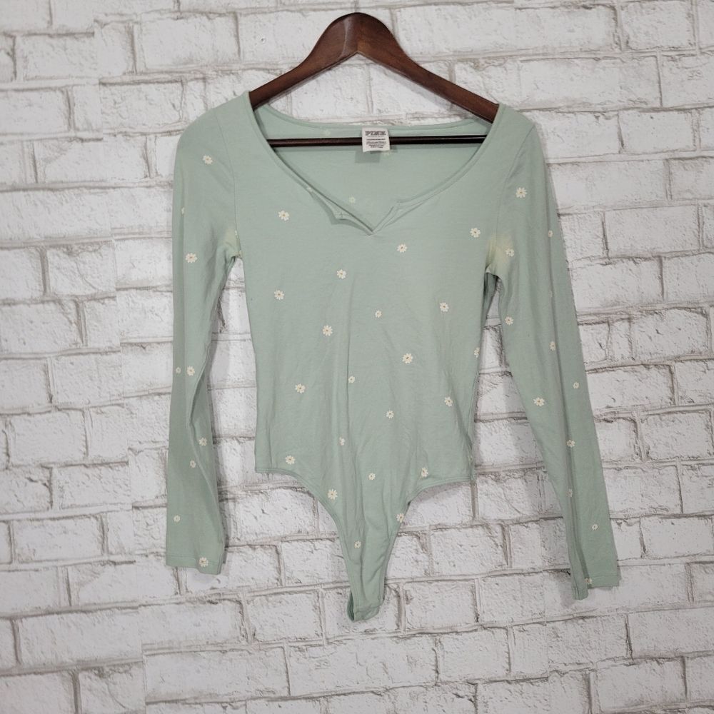 Victoria's Secret green floral long sleeve bodysuit